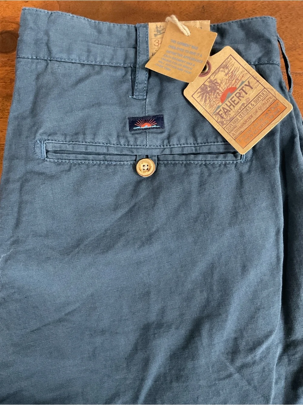 Brand New-Faherty Men's Cotton/Linen Short Dark Navy